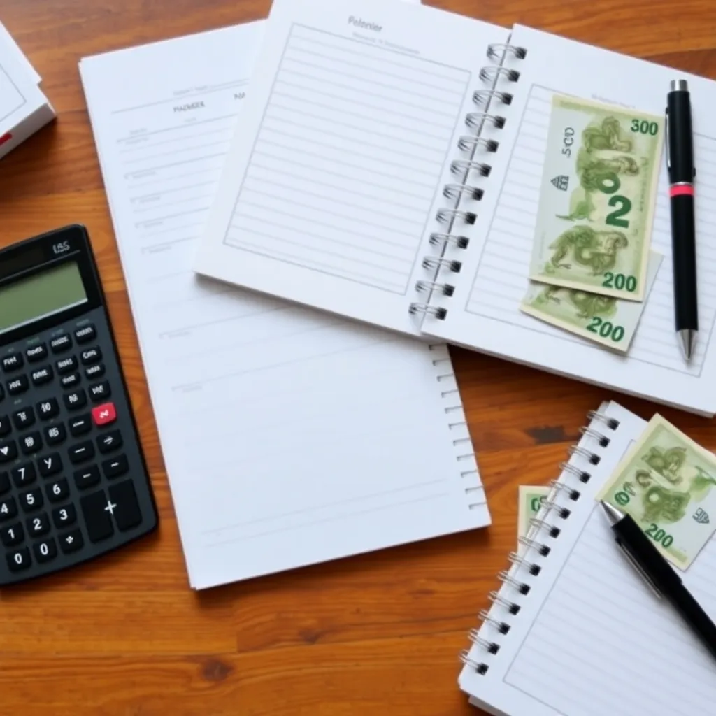 Osoba planująca budżet domowy z kalendarzem i kalkulatorem